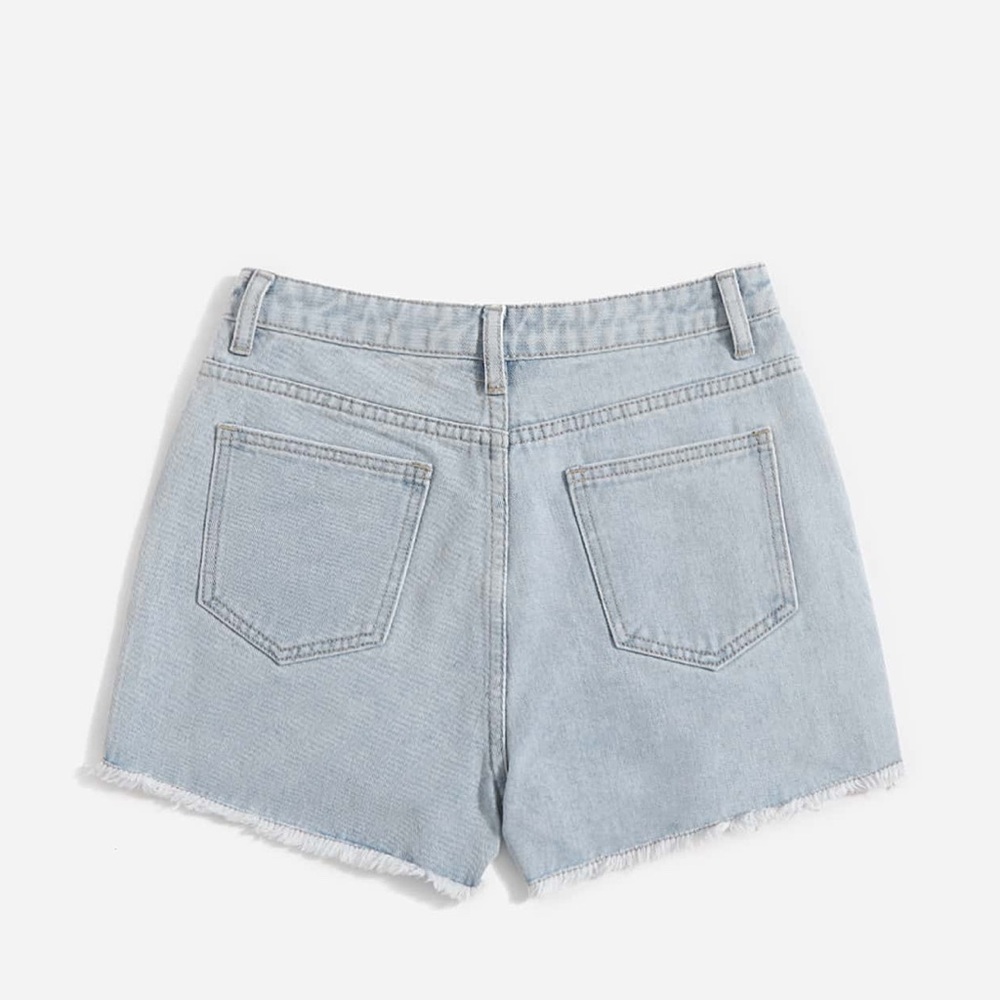 ❥𝗦𝗛𝗘𝗜𝗡: Teen Girls Ripped Raw Hem Denim Shorts - Picture 3 of 7